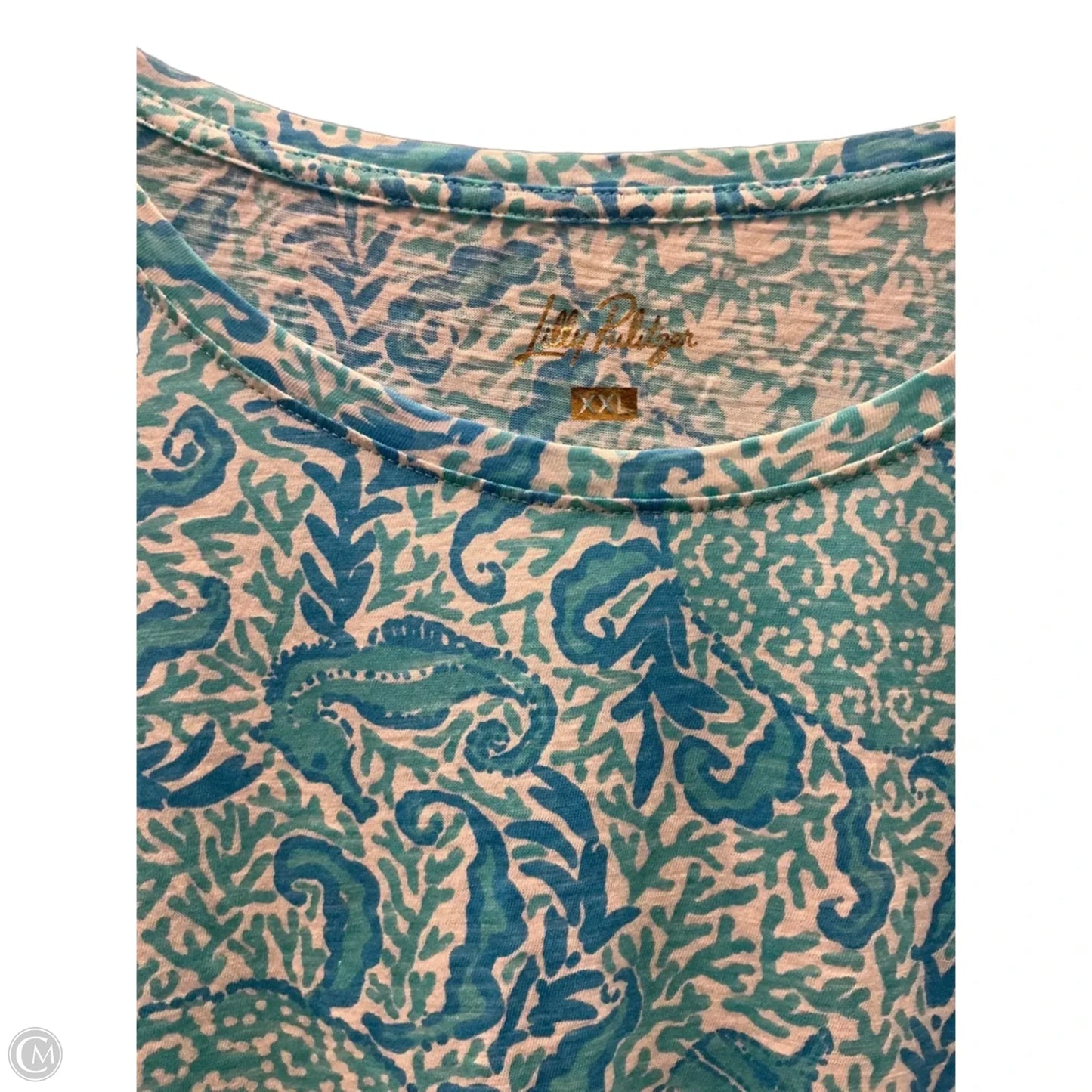 Top Short Sleeve Designer By Lilly Pulitzer In Blue, Size: Xxl