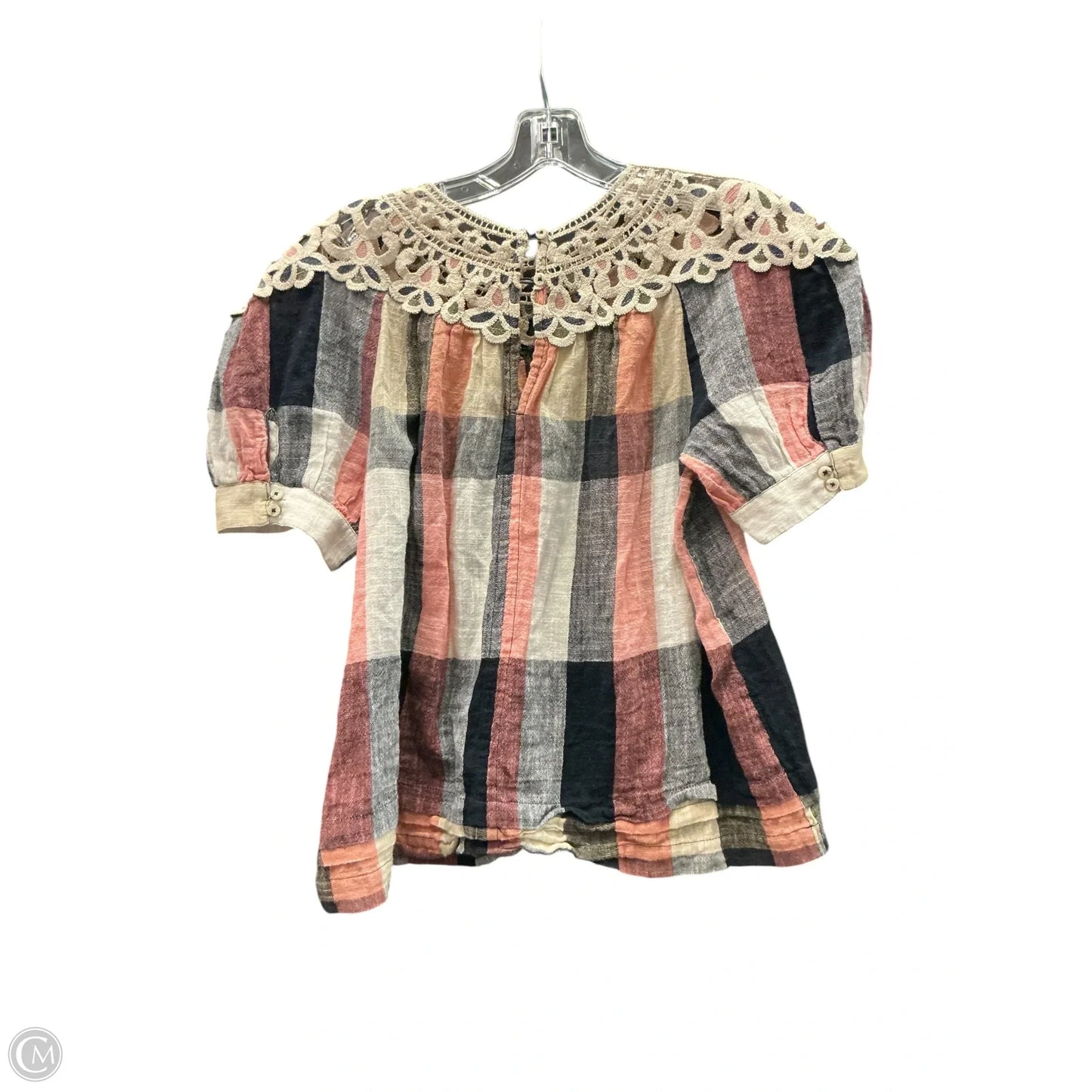 Top Short Sleeve By Anthropologie In Plaid Pattern, Size: S