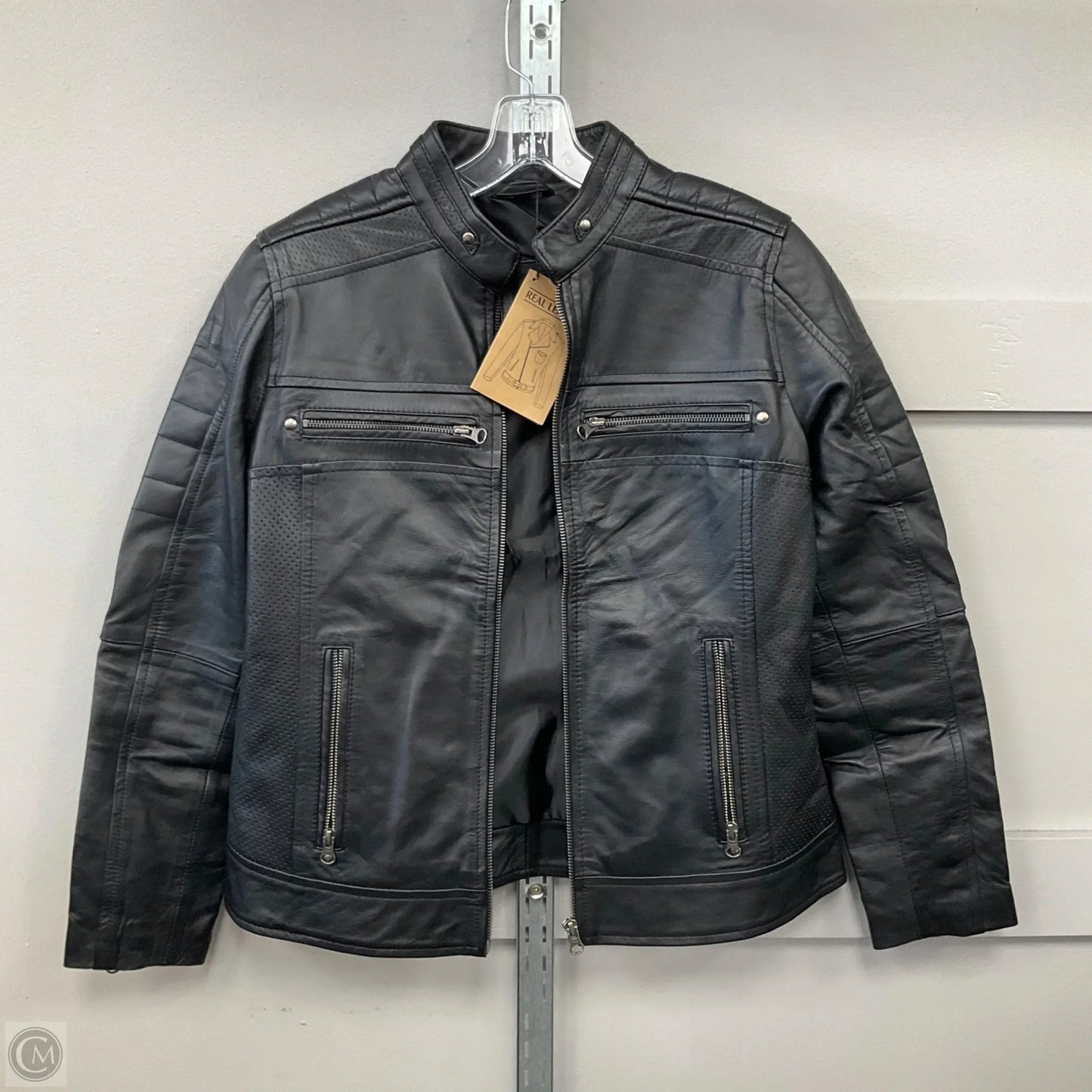 Jacket Moto Leather By Clothes Mentor In Black, Size: M
