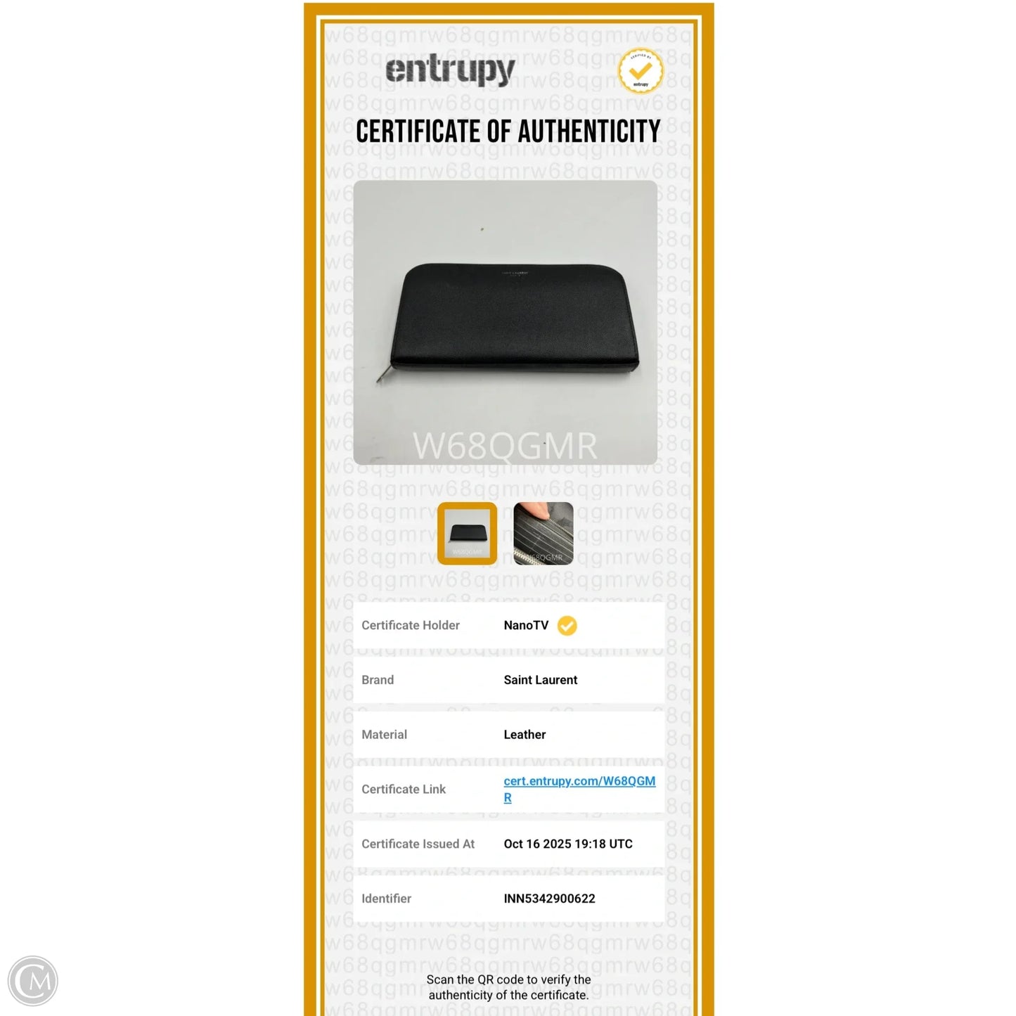 Wallet Luxury Designer By Yves Saint Laurent, Size: Medium