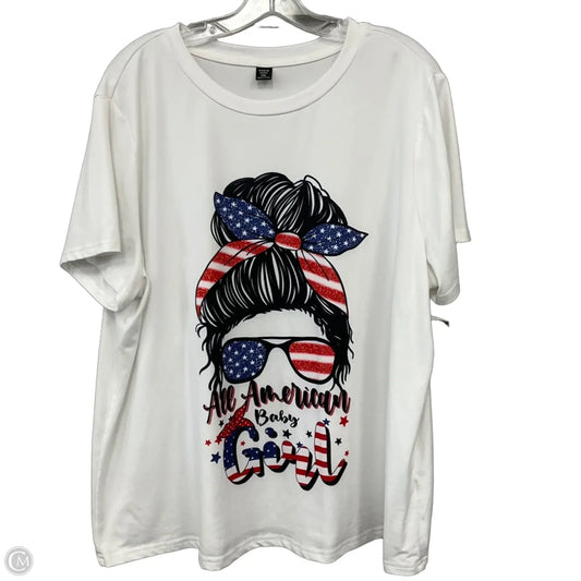 Top Short Sleeve Basic By Shein In Blue & Red & White, Size: 1x