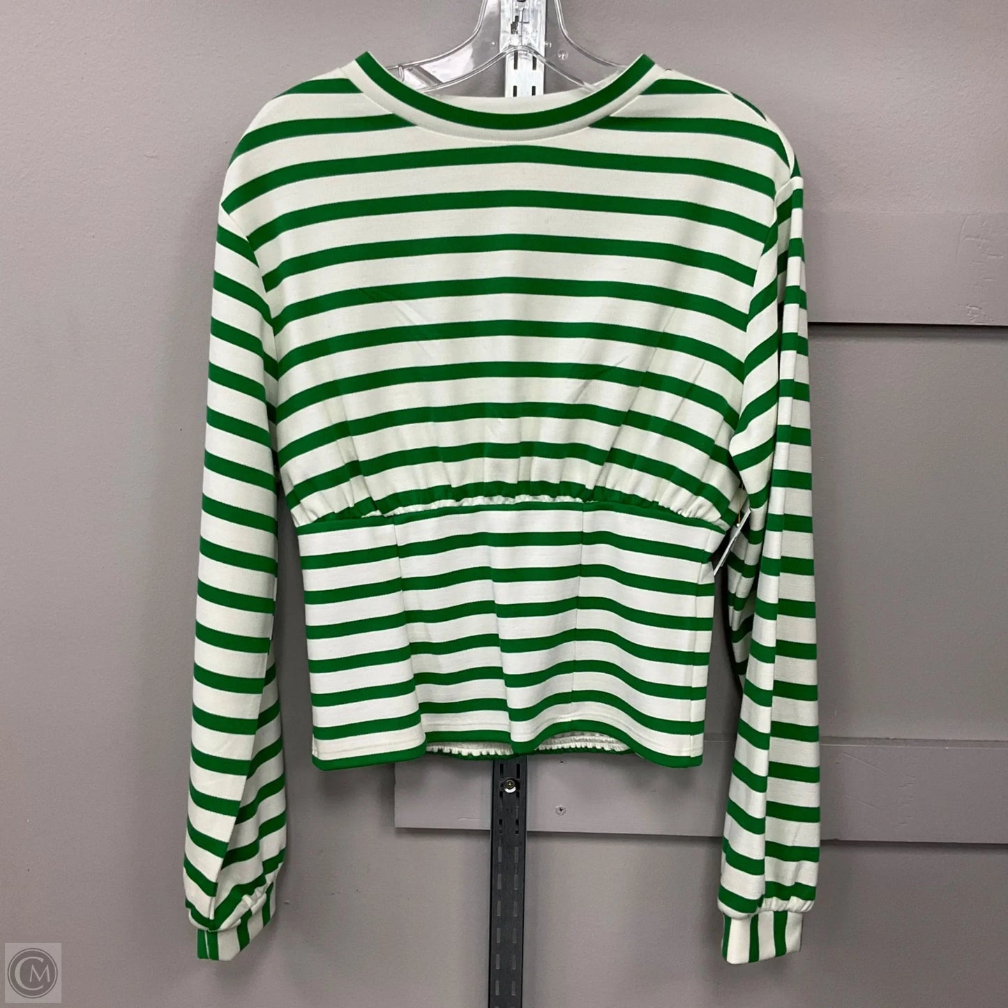 Top Long Sleeve By Maeve In Green & White, Size: S