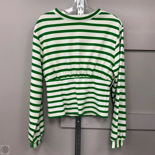 Top Long Sleeve By Maeve In Green & White, Size: S