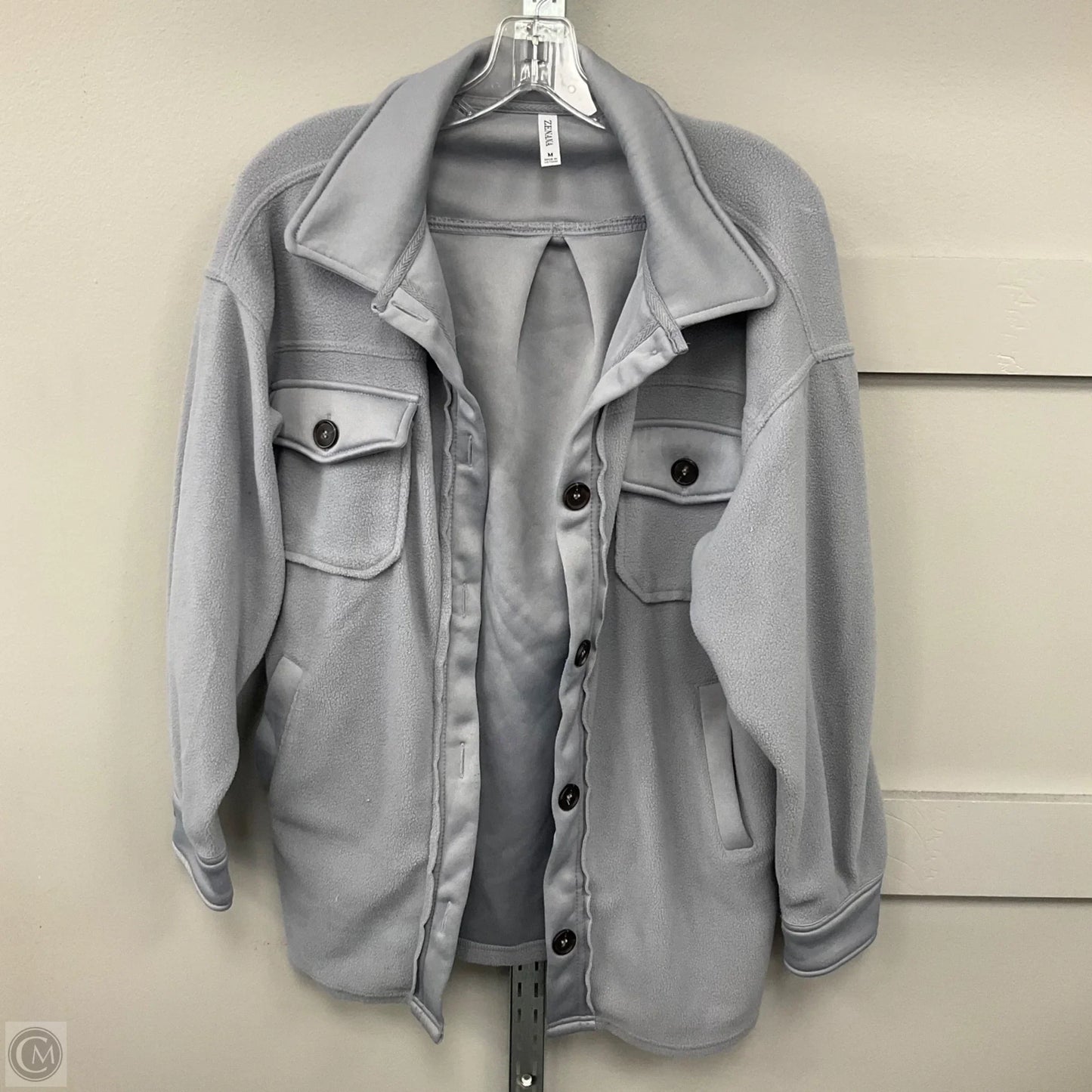 Jacket Shirt By Zenana Outfitters In Grey, Size: M