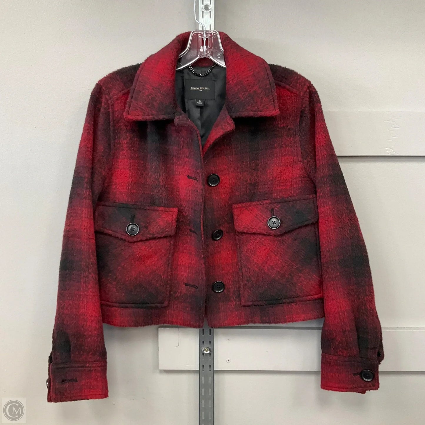 Jacket Shirt By Banana Republic In Plaid Pattern, Size: S