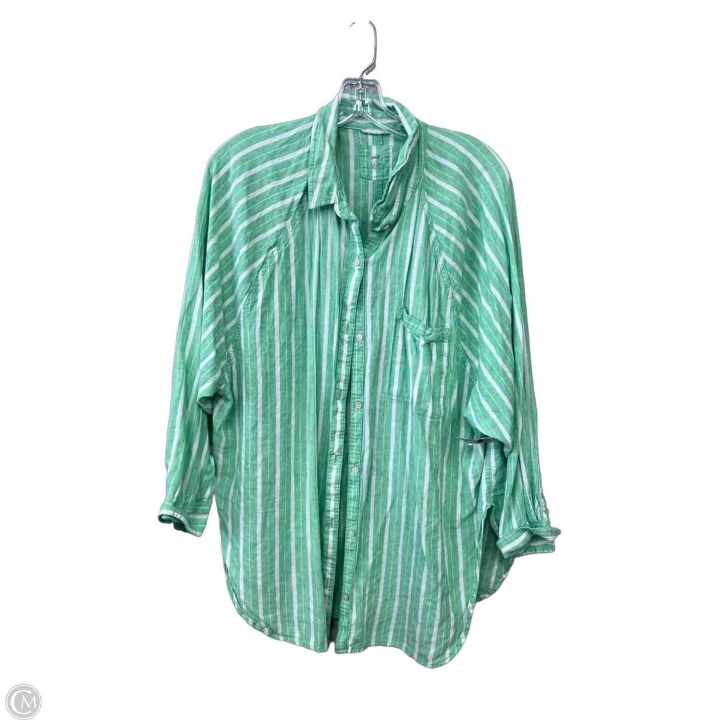 Top Long Sleeve By Aerie In Green & White, Size: L
