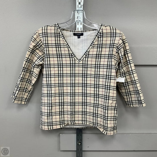 Top Long Sleeve Luxury Designer By Burberry In Plaid Pattern, Size: M
