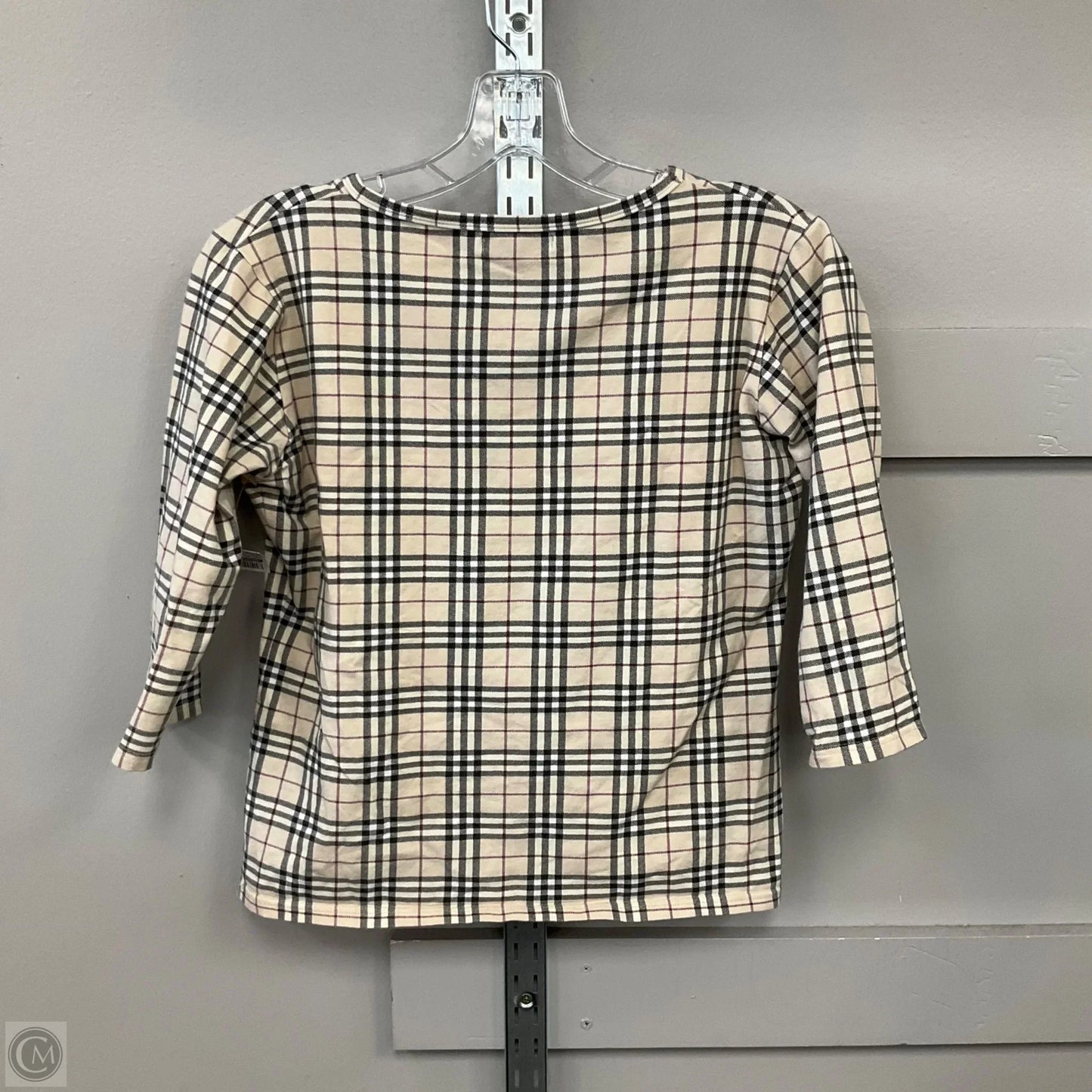 Top Long Sleeve Luxury Designer By Burberry In Plaid Pattern, Size: M