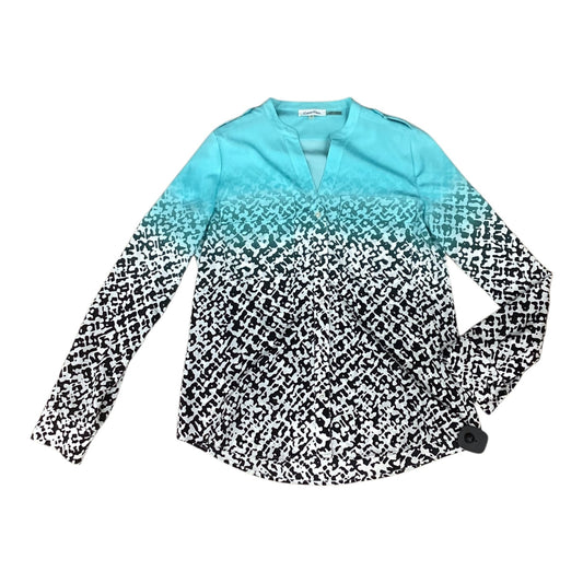 Blouse Long Sleeve By Calvin Klein In Black & Blue, Size: S