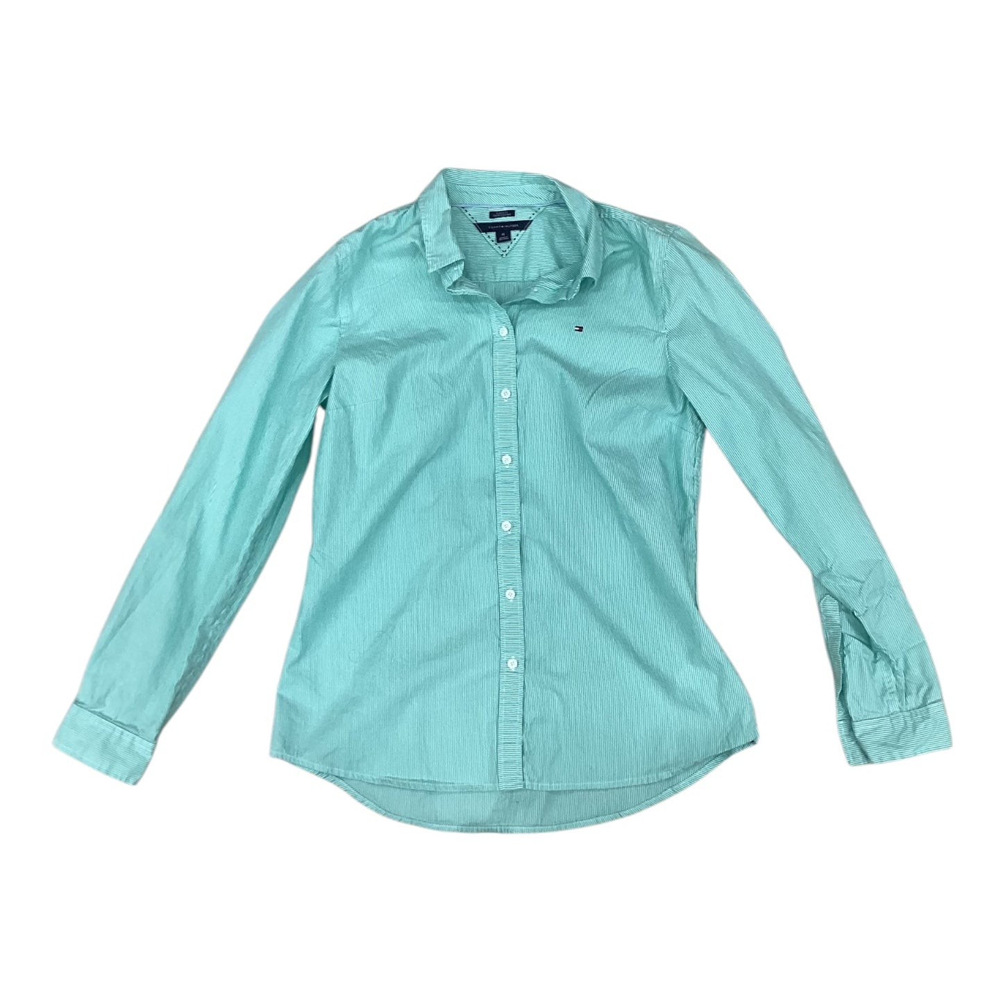 Blouse Long Sleeve By Tommy Hilfiger In Green & White, Size: M