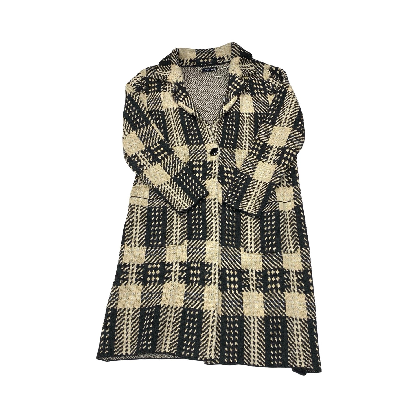 Sweater Cardigan By Love Token In Black & Brown, Size:S