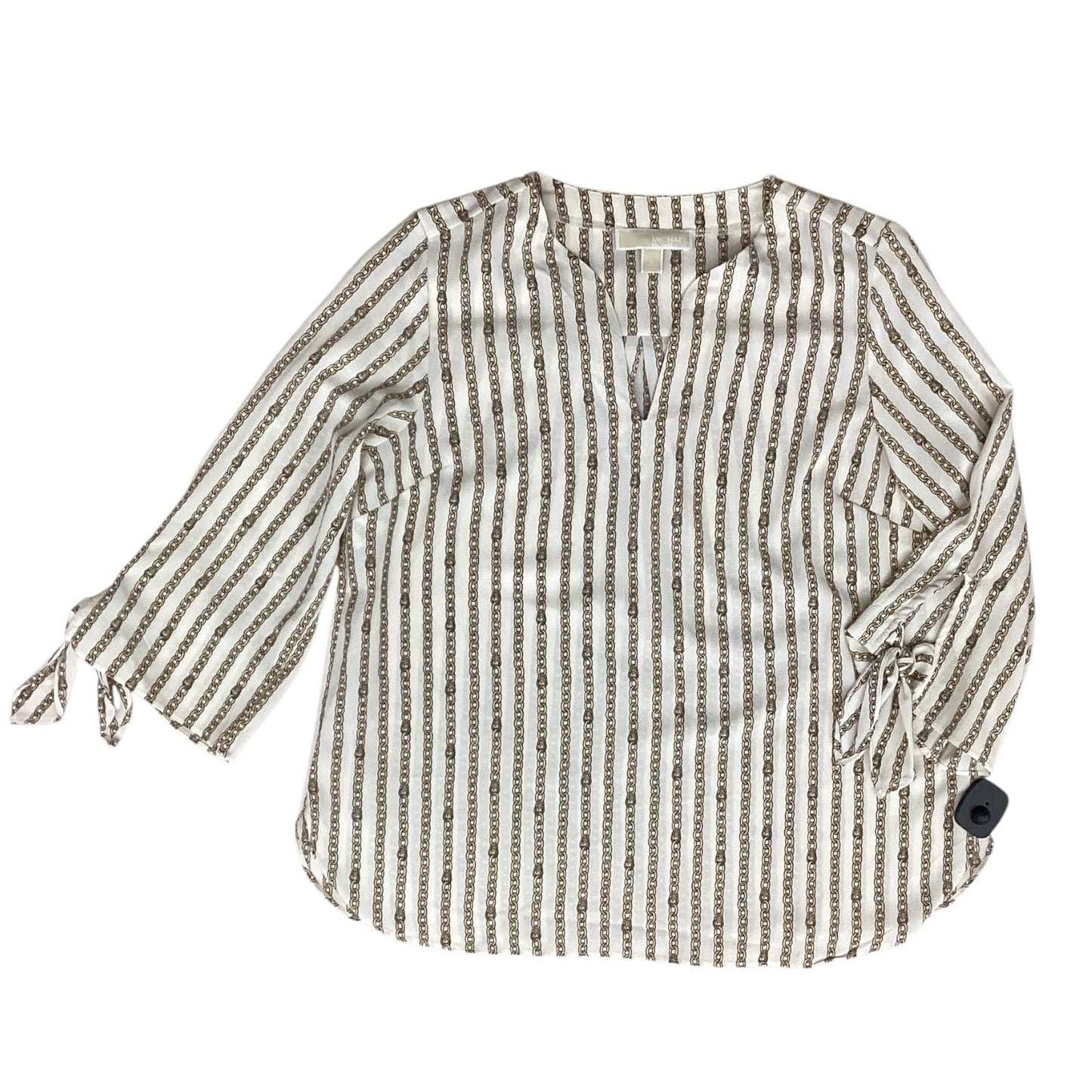 Blouse 3/4 Sleeve By Michael By Michael Kors In Gold & Tan, Size:L