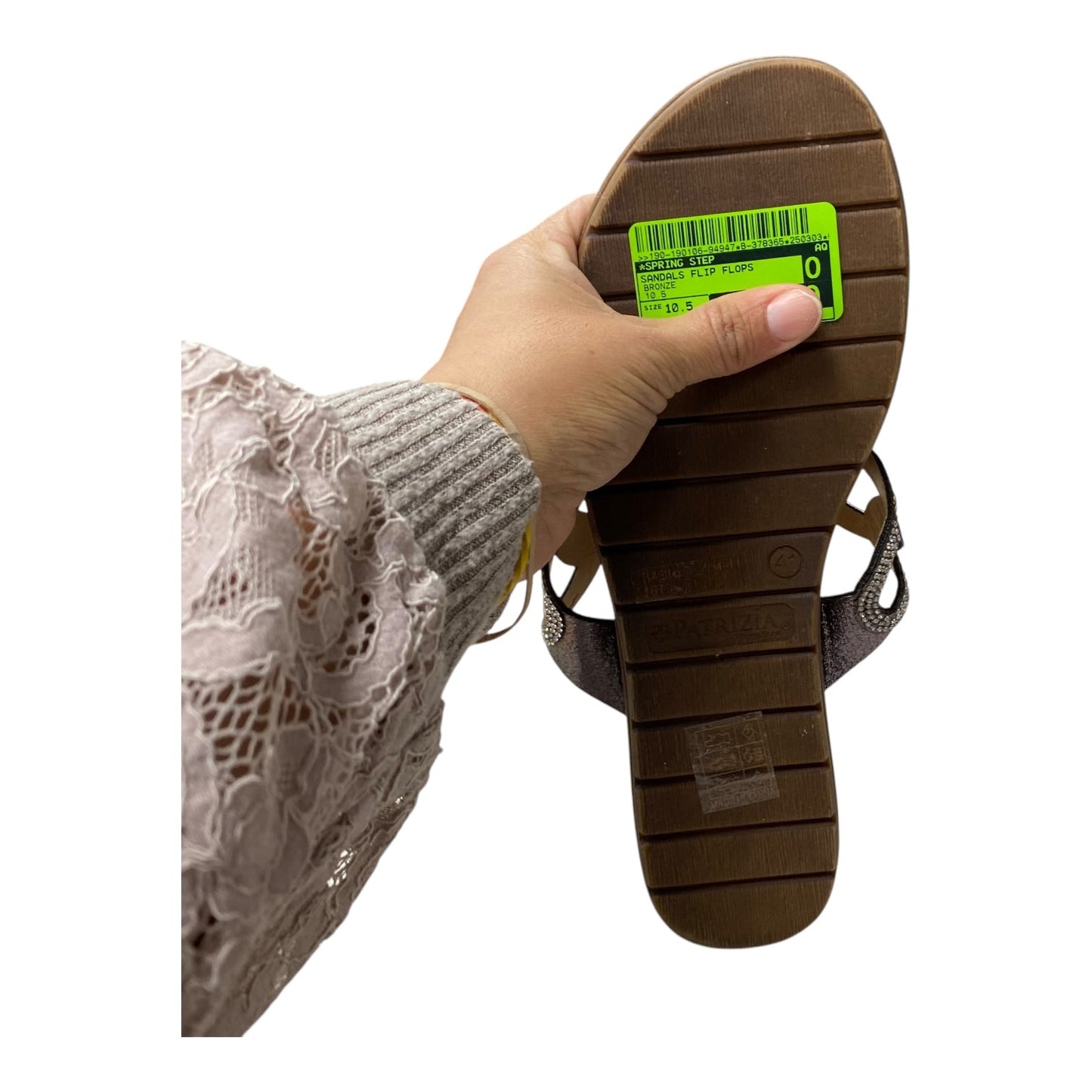 Sandals Flip Flops By Spring Step In Bronze, Size:10.5