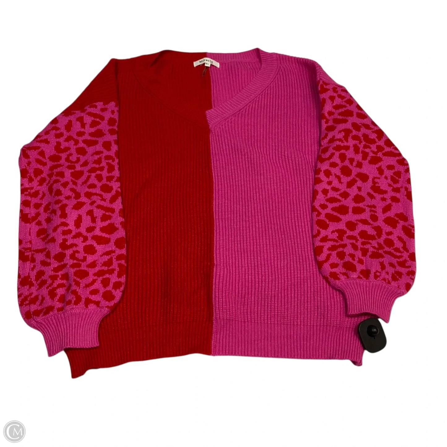 Sweater By Miracle In Pink & Red, Size: M