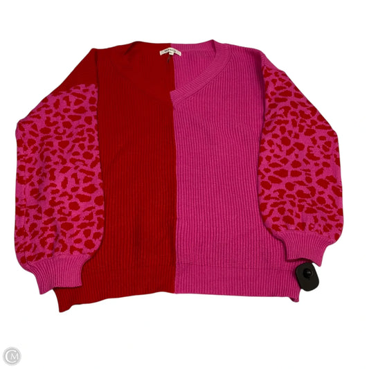 Sweater By Miracle In Pink & Red, Size: M