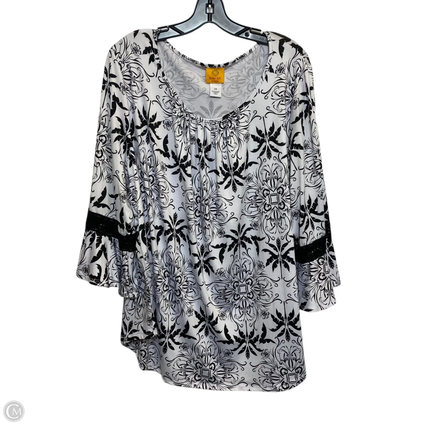 Top 3/4 Sleeve By Ruby Rd In Black & White, Size: 2x