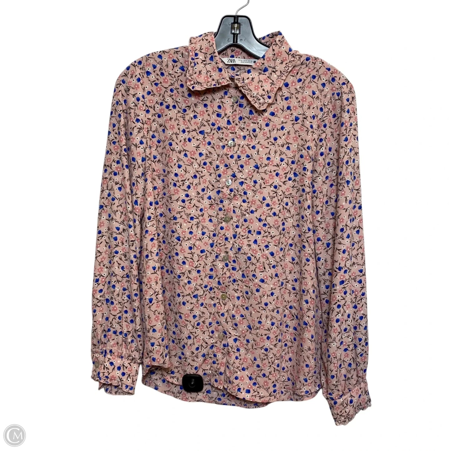 Blouse Long Sleeve By Zara In Pink, Size: M
