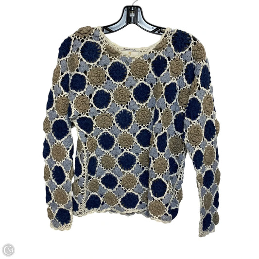 Top Long Sleeve By Express Tricot In Blue & Cream, Size: M