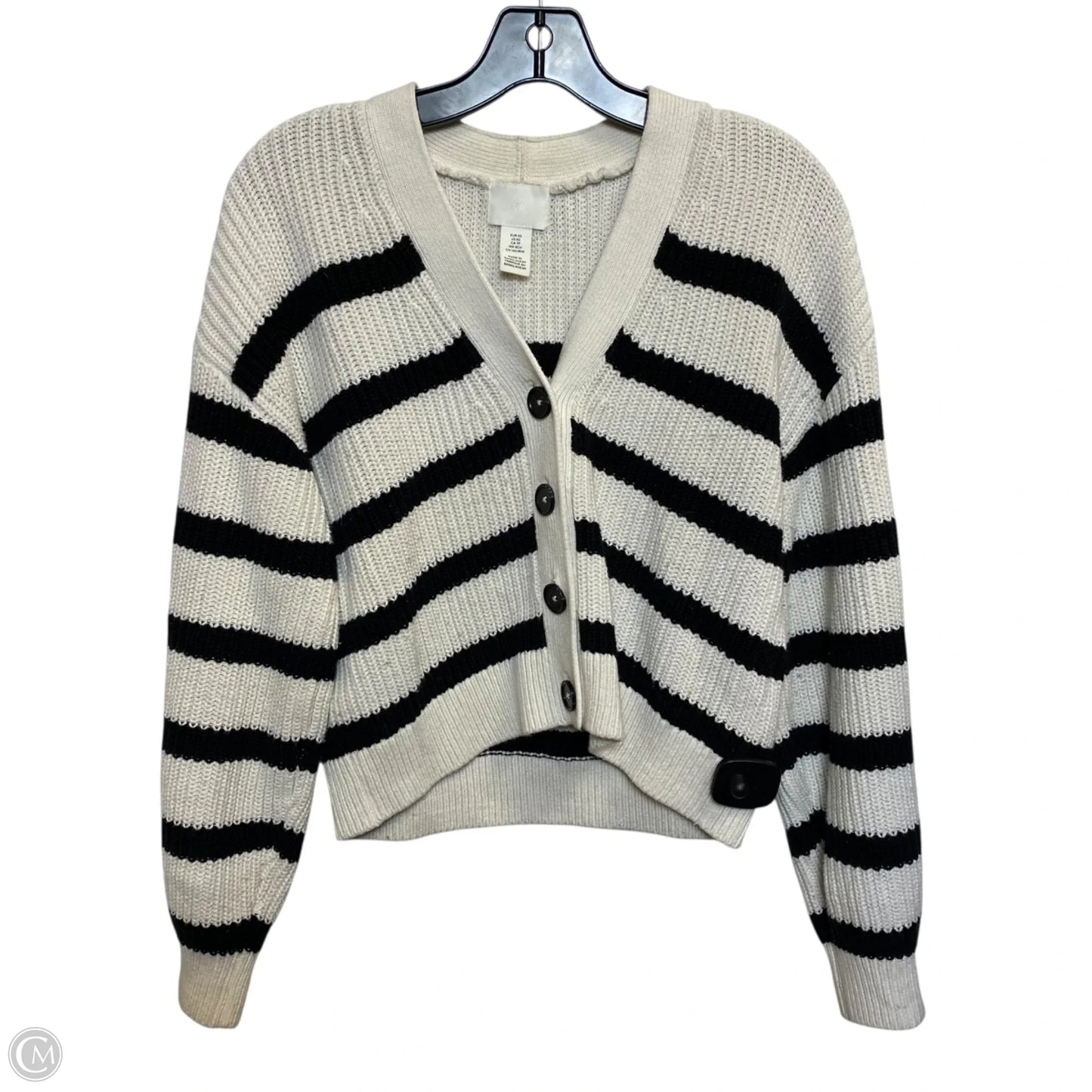 Sweater Cardigan By H&m In Black & Cream, Size: Xs
