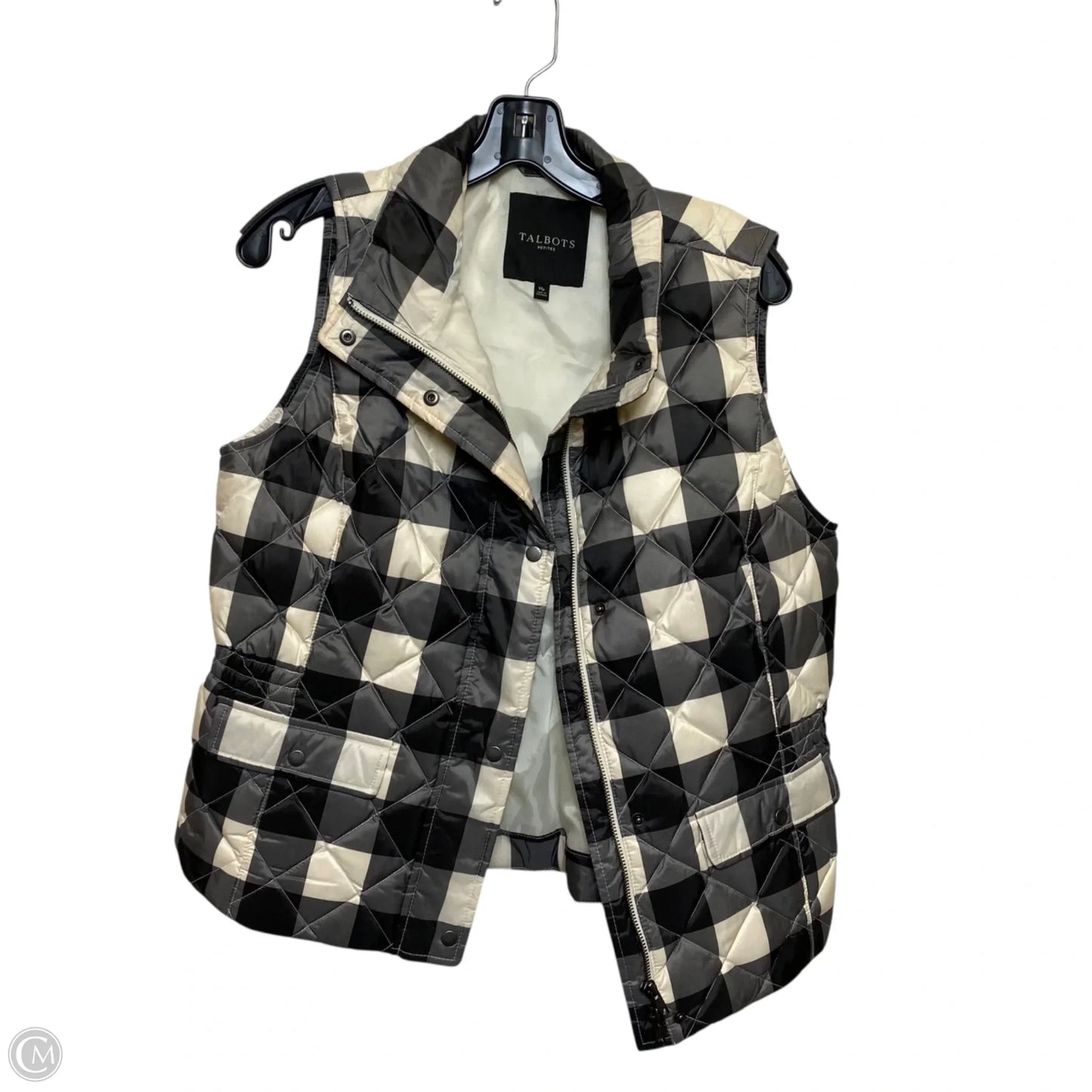 Vest Puffer & Quilted By Talbots In Black & Cream, Size: Mp