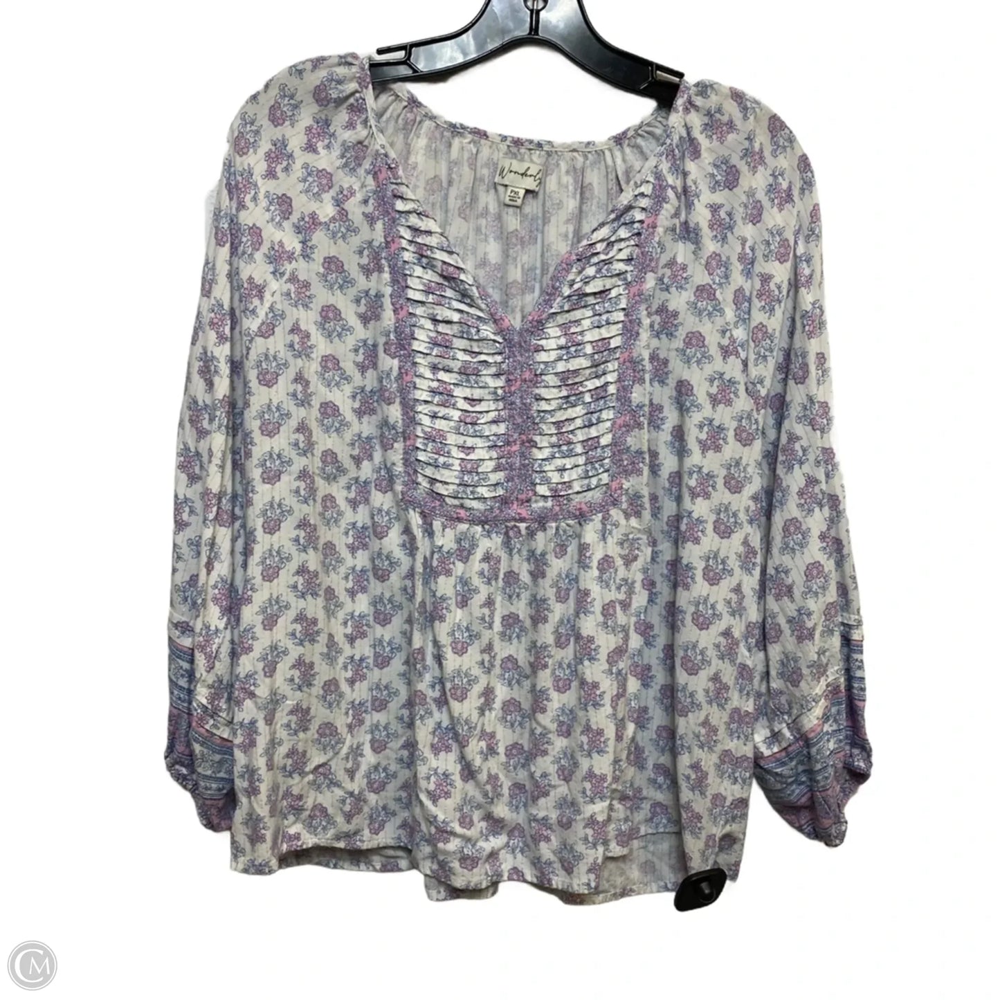 Top 3/4 Sleeve By Wonderly In Purple & White, Size: Xlp