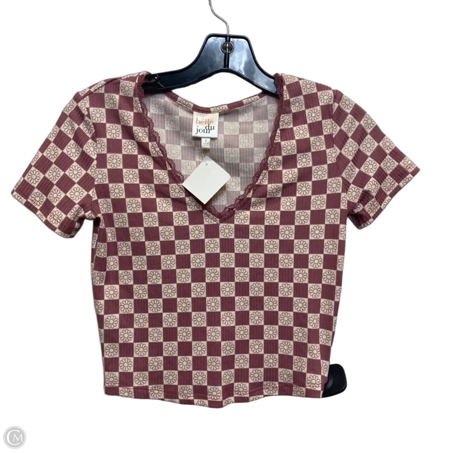 Top Short Sleeve By Belle Du Jour In Purple & White, Size: S