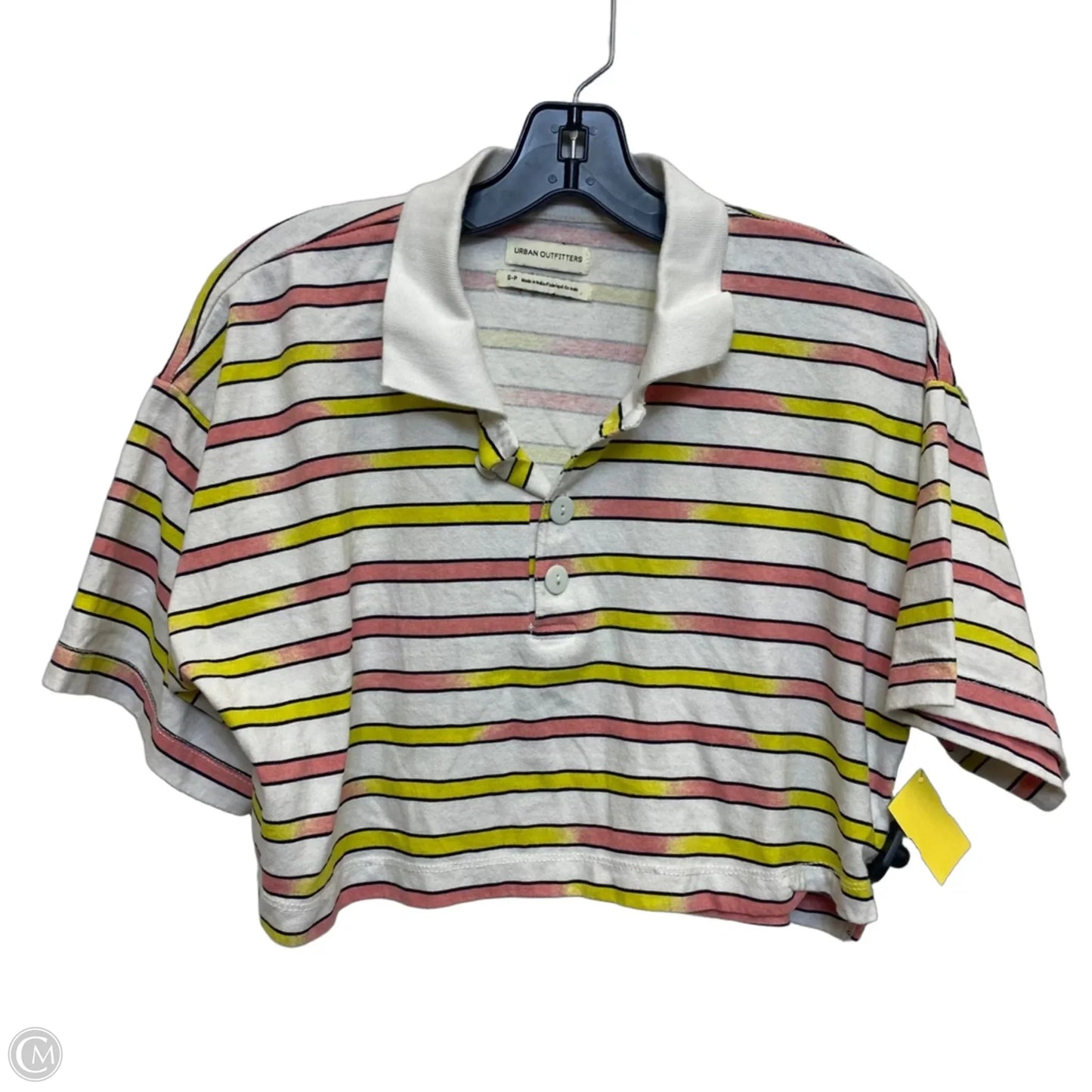 Top Short Sleeve By Urban Outfitters In White & Yellow, Size: S