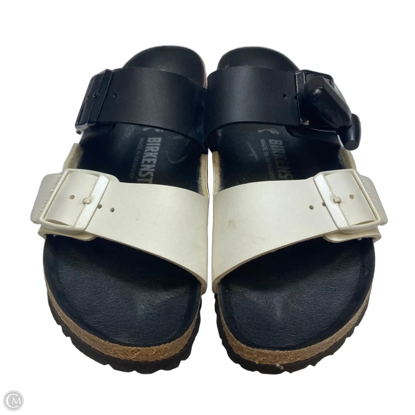 Sandals Flats By Birkenstock In Black & White, Size: 6.5