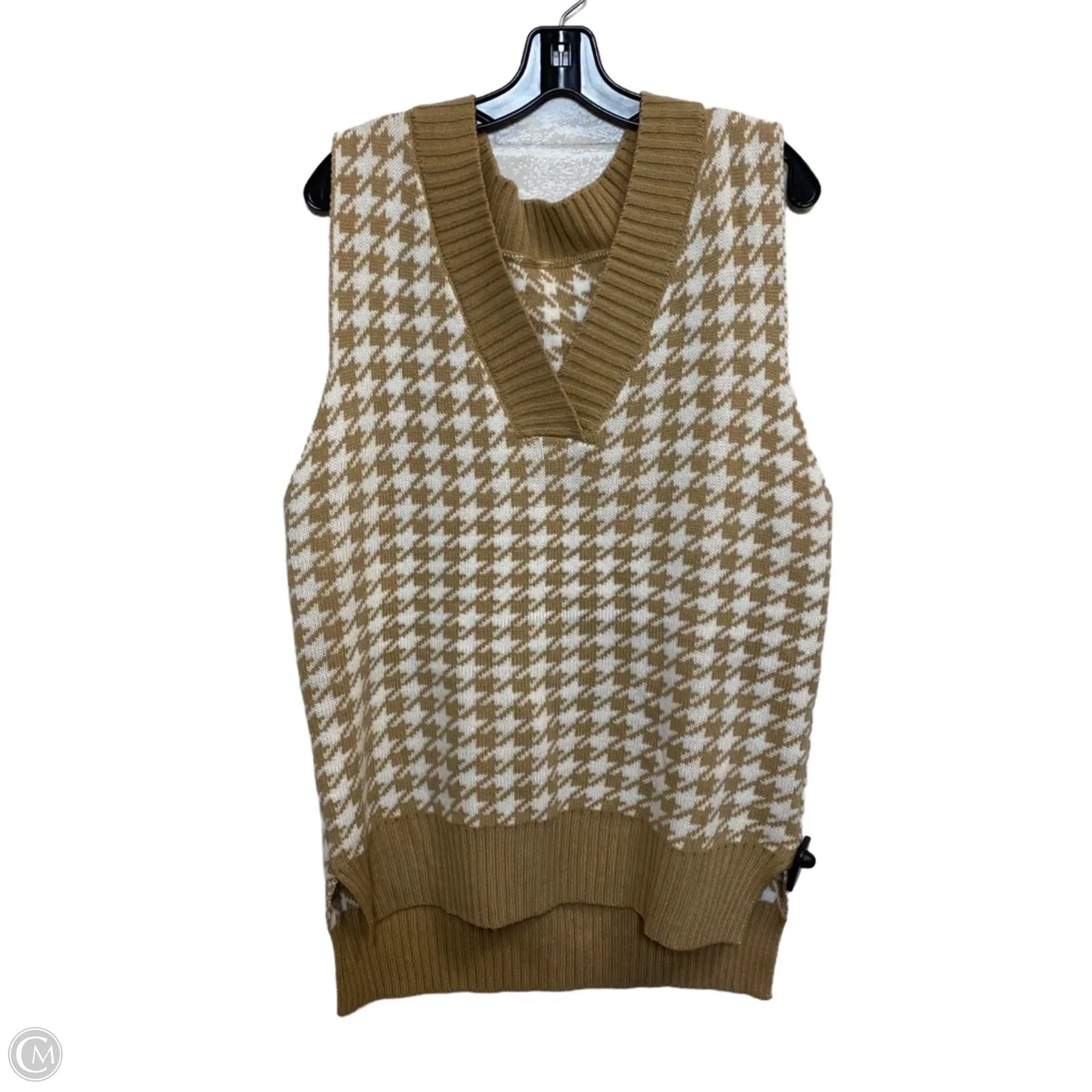 Vest Sweater By Clothes Mentor In Tan & White, Size: S