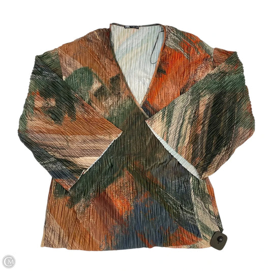 Top Long Sleeve By Zara In Brown & Green, Size: S