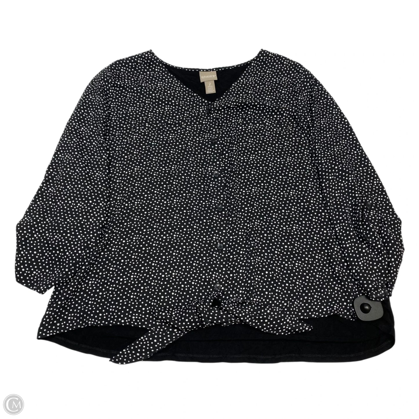 Top 3/4 Sleeve By Chicos In Black & White, Size: L