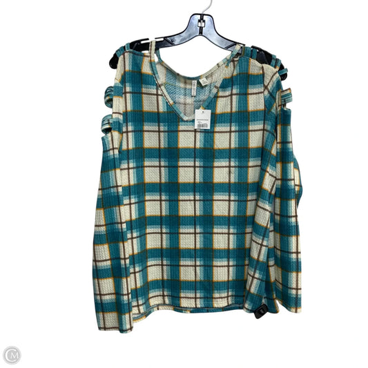 Top Long Sleeve By Cato In Green & Grey, Size: Xl