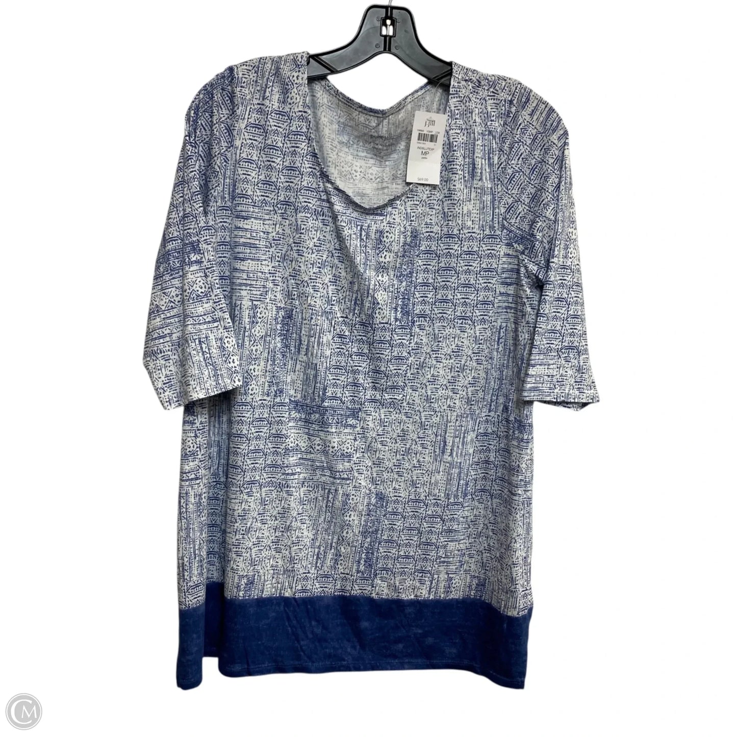 Top 3/4 Sleeve By Pure Jill In Blue & White, Size: Mp