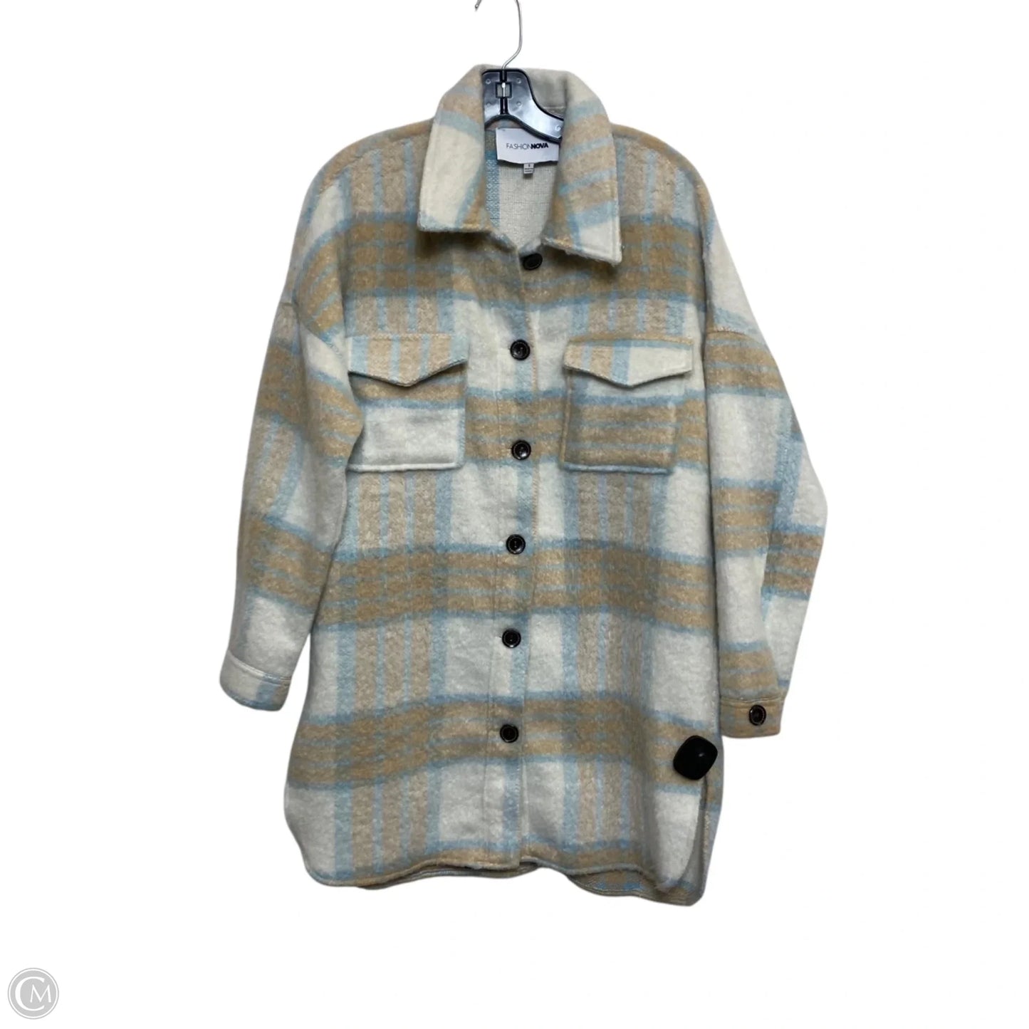 Jacket Shirt By Fashion Nova In Blue & Cream, Size: S