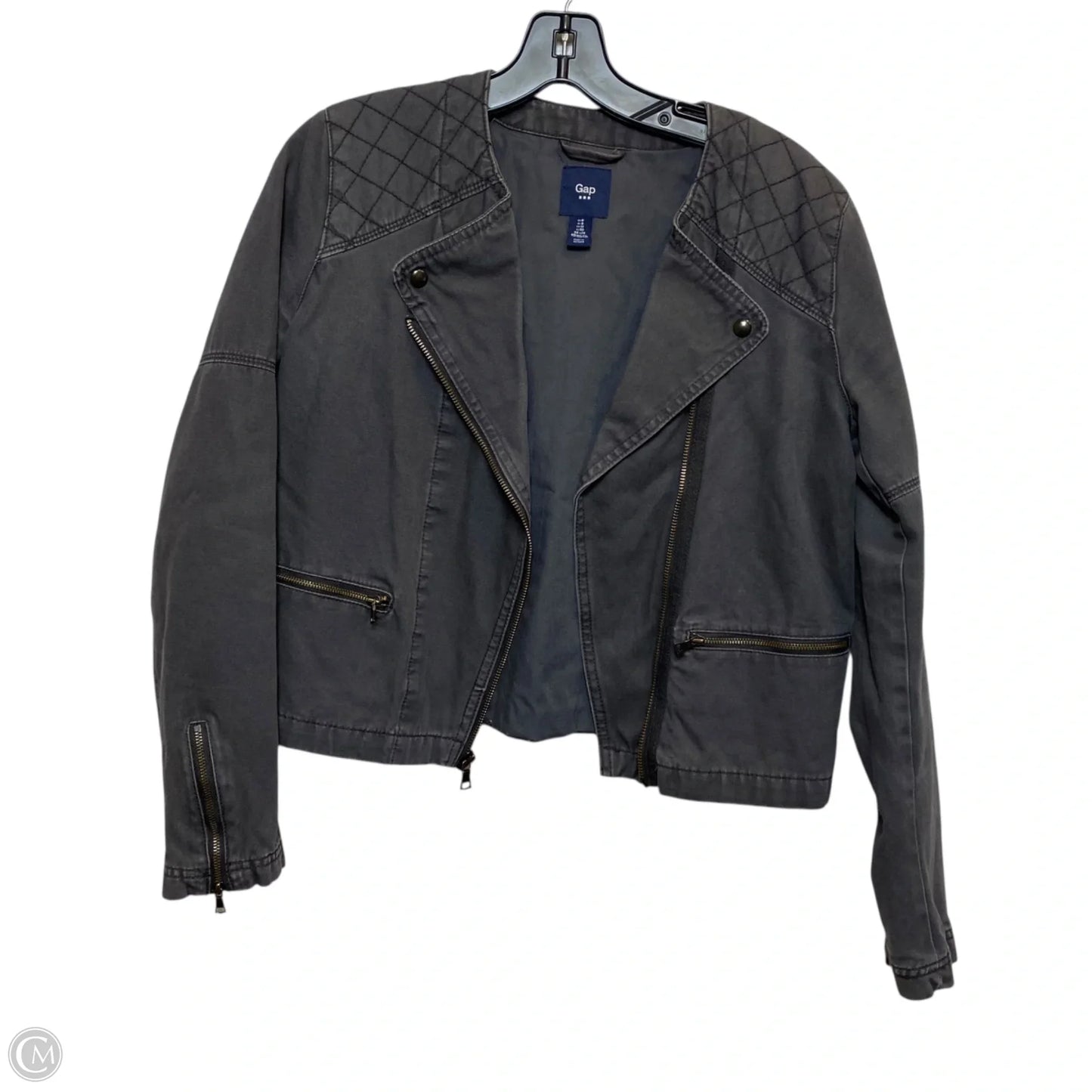 Jacket Moto By Gap In Grey, Size: M