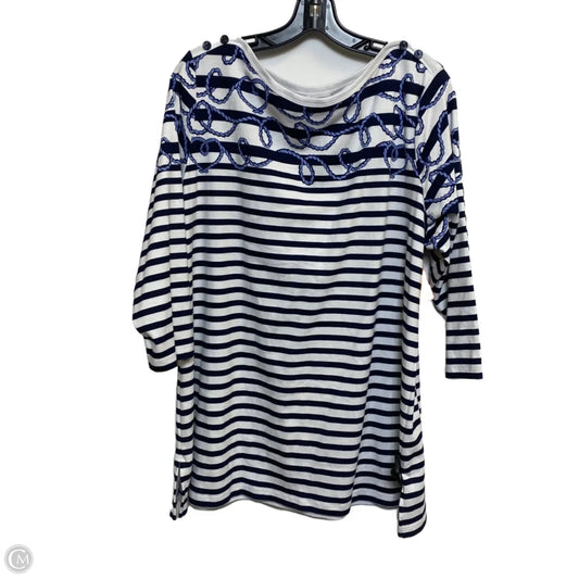 Top 3/4 Sleeve By Kim Rogers In Blue & White, Size: 1x