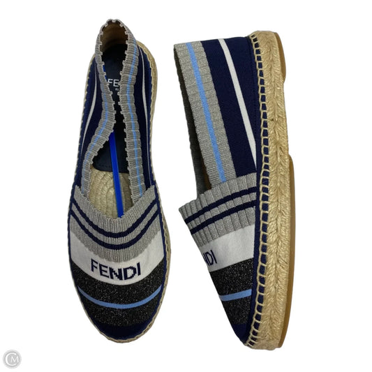 Shoes Luxury Designer By Fendi In Blue & Silver, Size: 6