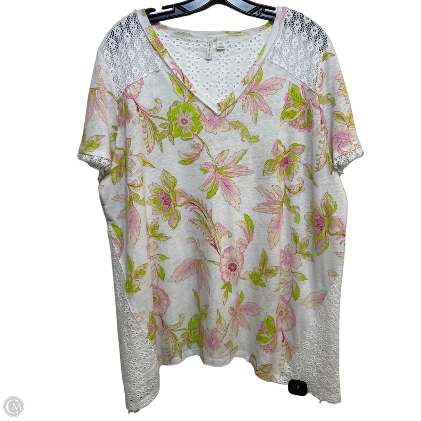 Top Short Sleeve By Cato In Pink & White, Size: Xl