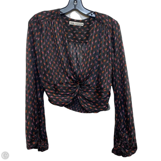 Blouse Long Sleeve By Zara In Black & Pink, Size: S