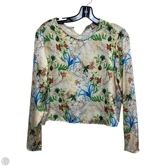 Blouse Long Sleeve By Philosophy In Cream & Green, Size: M