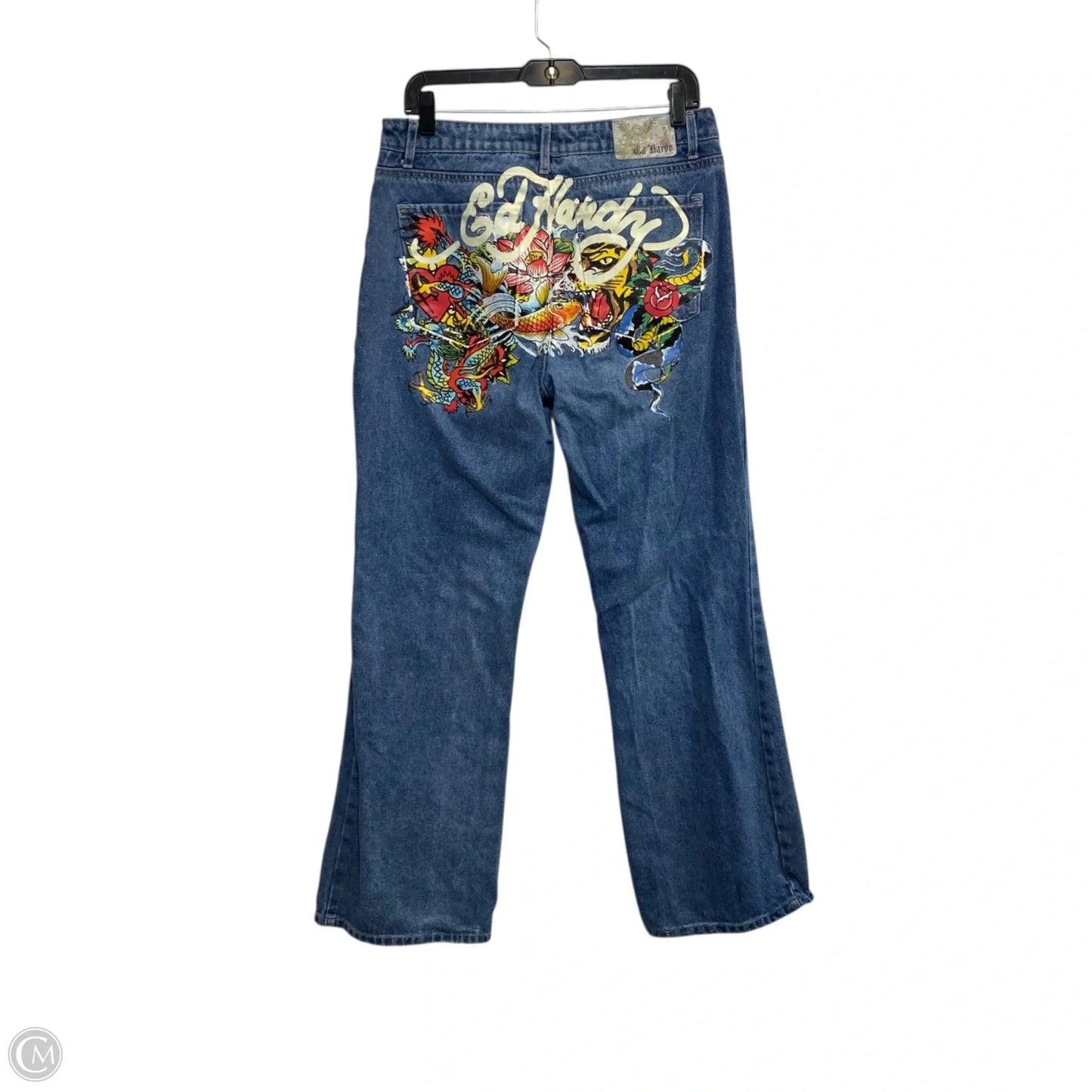 Jeans Straight By Ed Hardy In Blue Denim, Size: 10