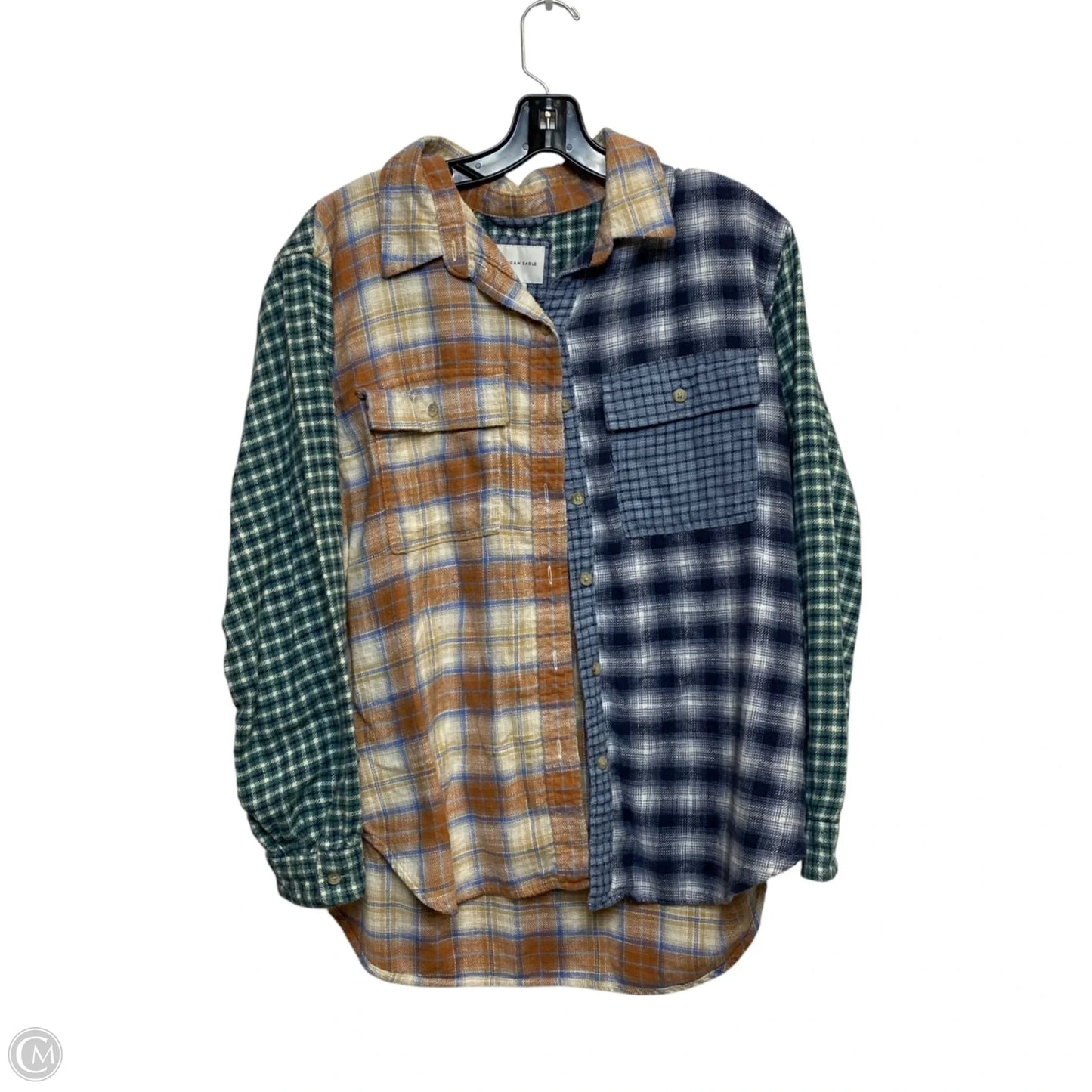 Top Long Sleeve By American Eagle In Blue & Green, Size: M