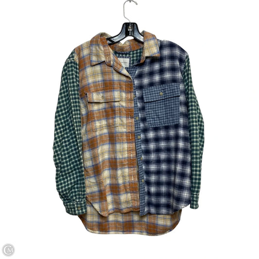 Top Long Sleeve By American Eagle In Blue & Green, Size: M