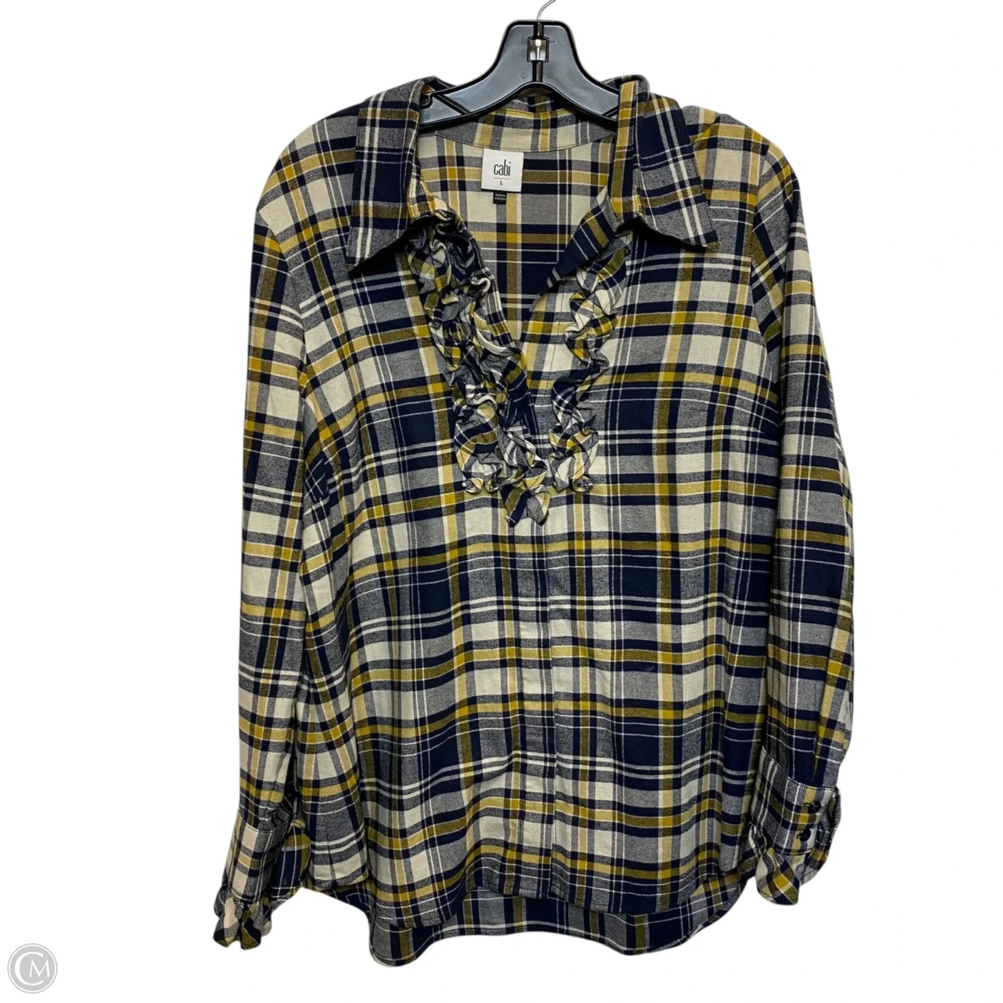Top Long Sleeve By Cabi In Blue & Yellow, Size: L