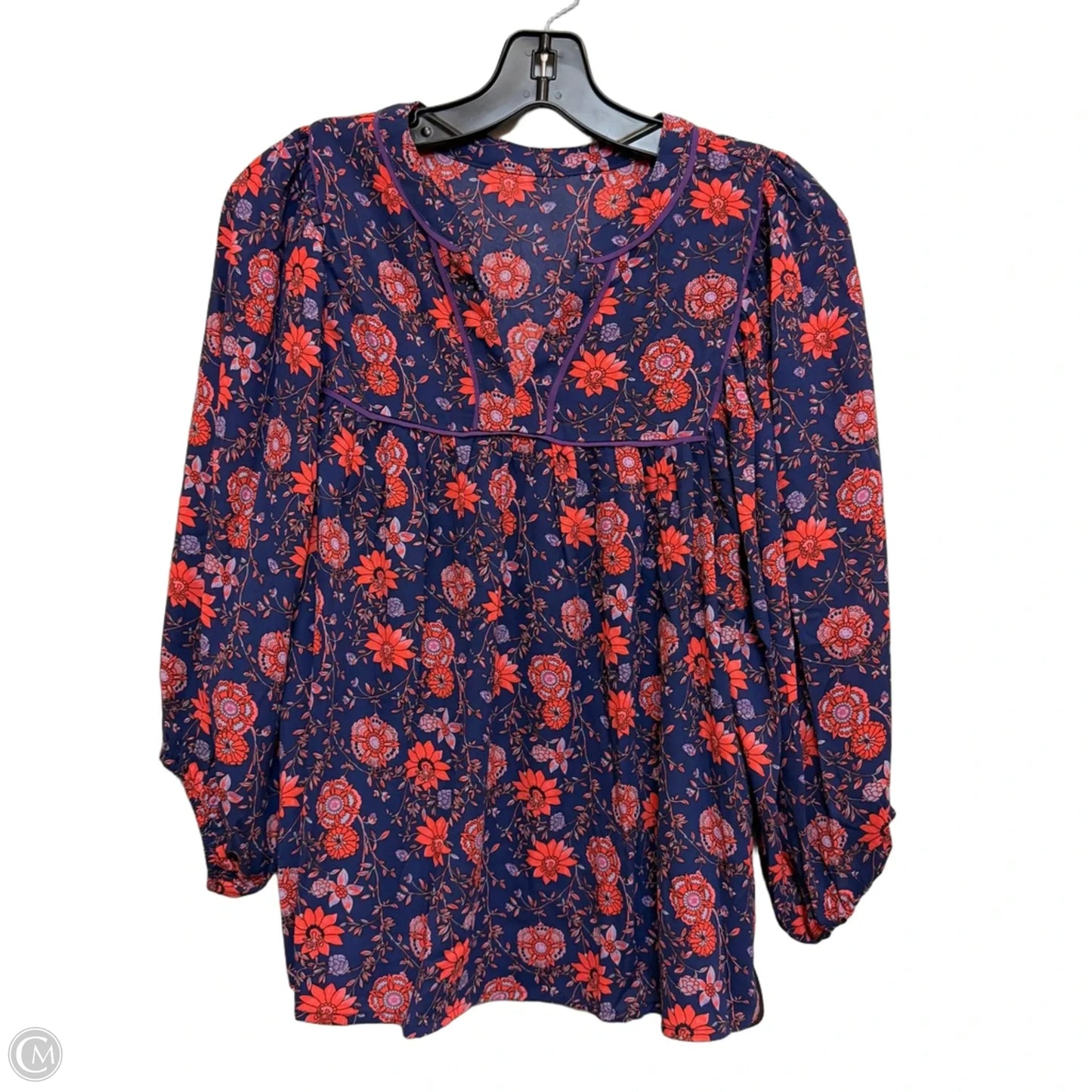 Blouse 3/4 Sleeve By Cmf In Blue & Orange, Size: M
