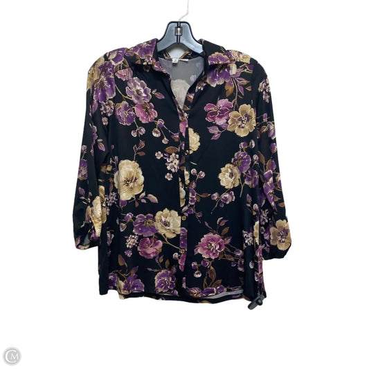 Top Long Sleeve By Perseption Concept In Black & Purple, Size: S