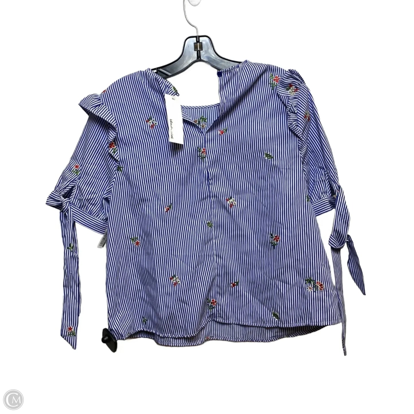 Top Short Sleeve By Bleuh Ciel In Blue & White, Size: L