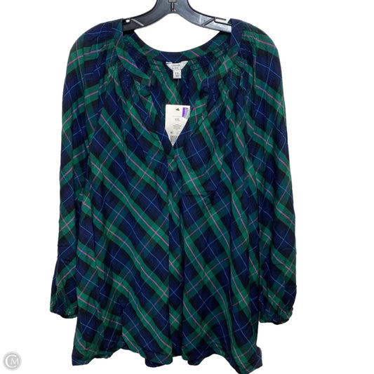 Top Long Sleeve By Crown And Ivy In Blue & Green, Size: Xxl