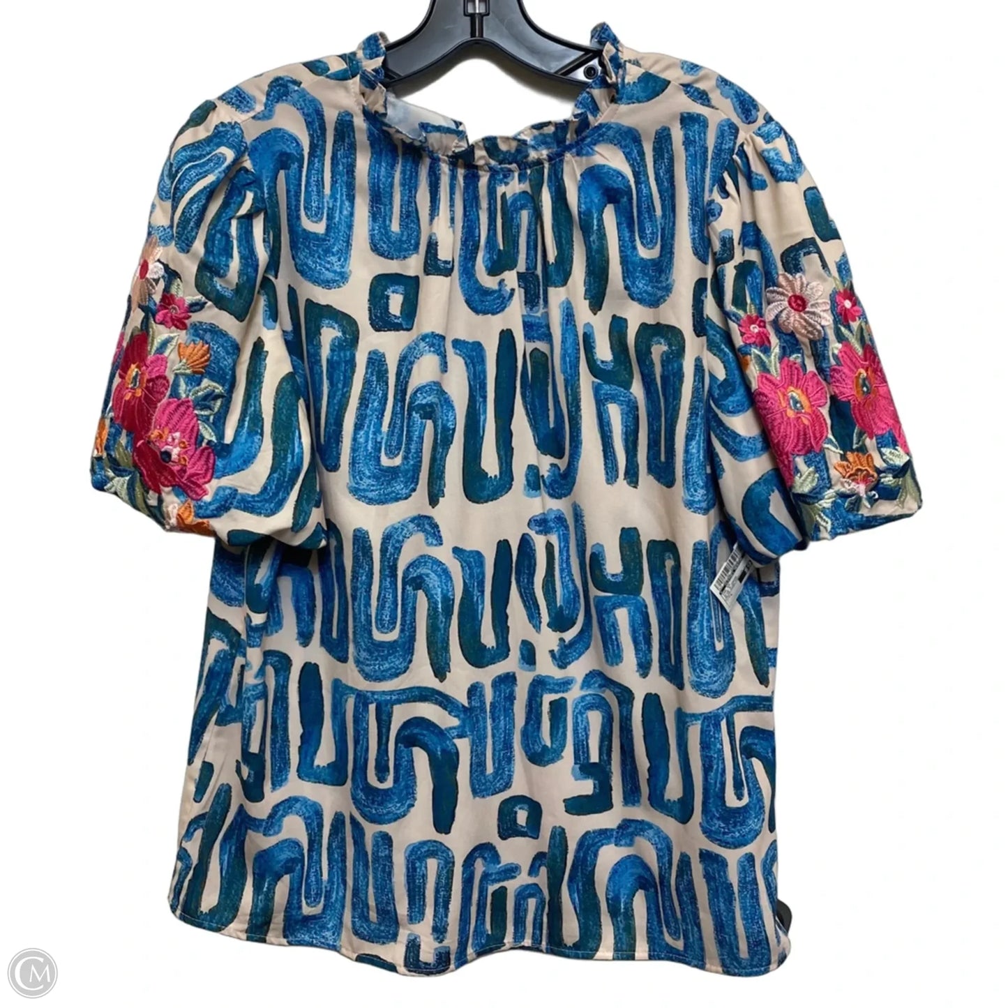 Top Short Sleeve By Alta In Blue & Cream, Size: L