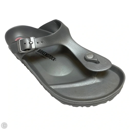 Sandals Flats By Birkenstock In Silver, Size: 9